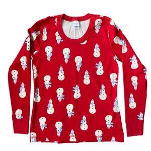 Hanna Andersson Pajama Top Women Sz M Red Scoopneck Snowman